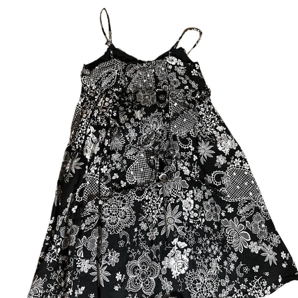 No Boundaries Juniors Cotton Black and White Lace Print Spaghetti Strap Sundress