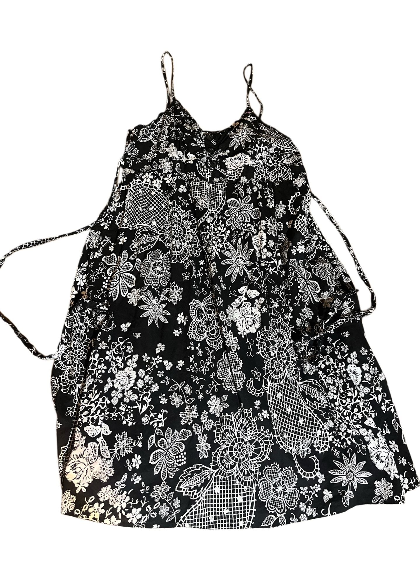 No Boundaries Juniors Cotton Black and White Lace Print Spaghetti Strap Sundress 3