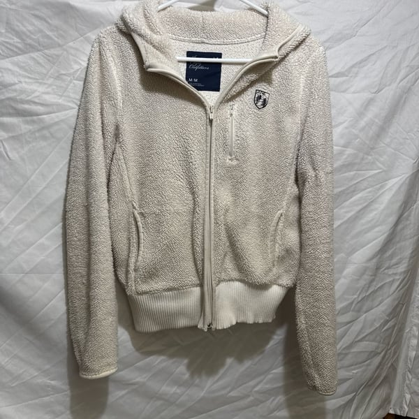 American Eagle Outfitters Sherpa Teddy Full-Zip Hoodie with Chest Pocket
