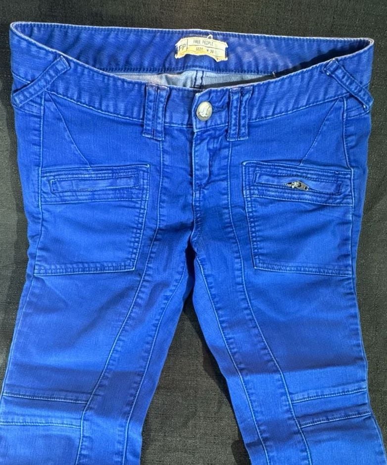 Free People Royal Blue Moto Seamed Cargo Skinny Jeans Size 29 3