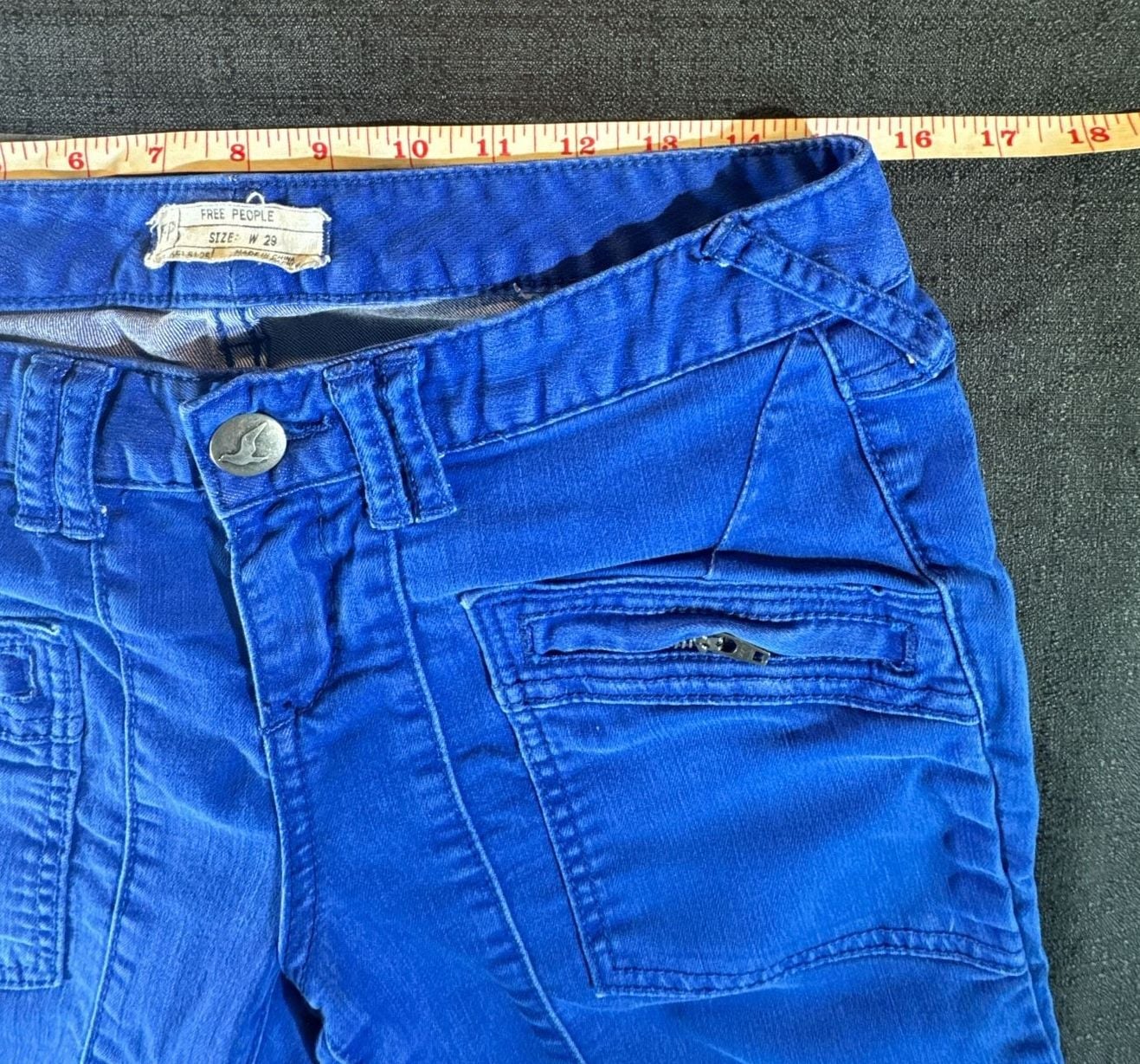 Free People Royal Blue Moto Seamed Cargo Skinny Jeans Size 29 6