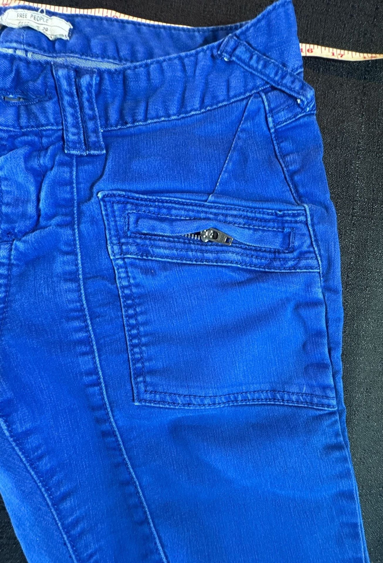 Free People Royal Blue Moto Seamed Cargo Skinny Jeans Size 29 7