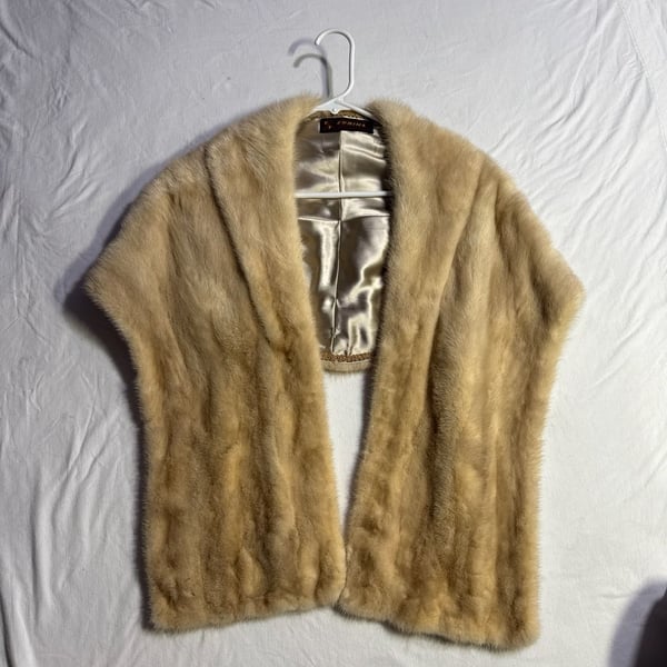 Vintage Ermina Furs Champagne Blonde Mink Fur Stole Shawl wrap