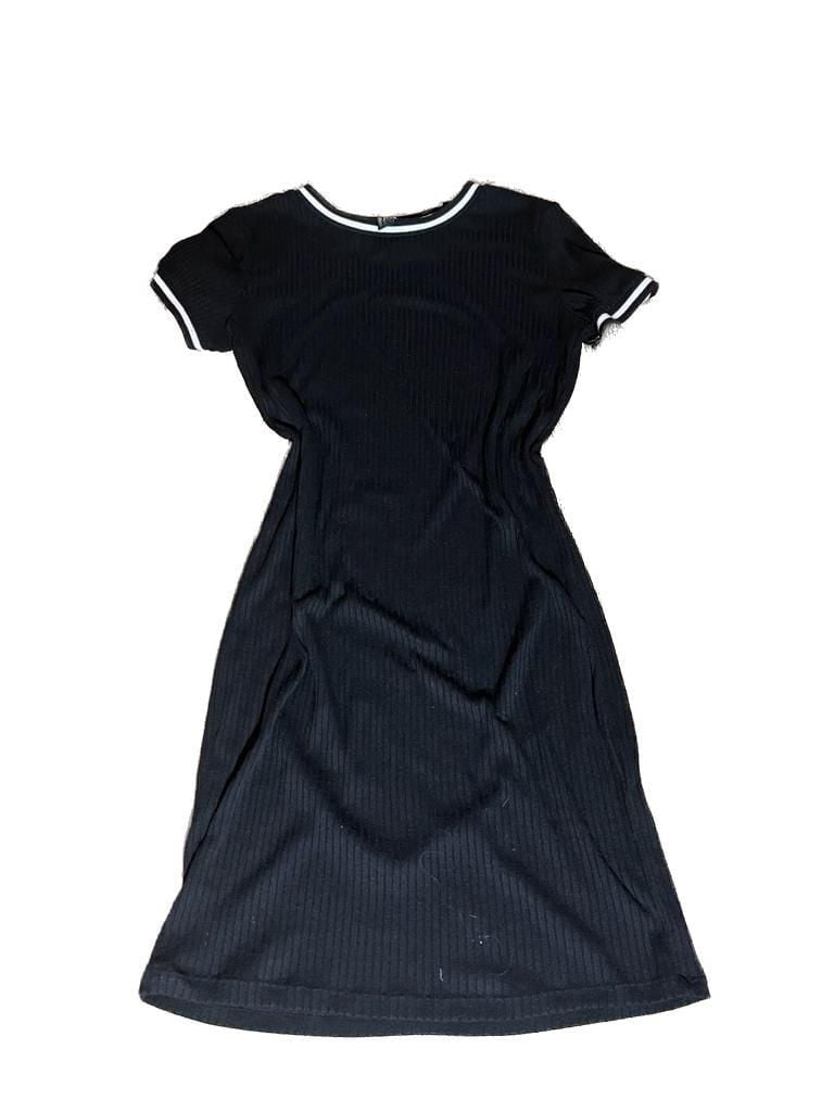 Forever 21 Black Ribbed Short Sleeve T-Shirt Dress White Trim Size L 2