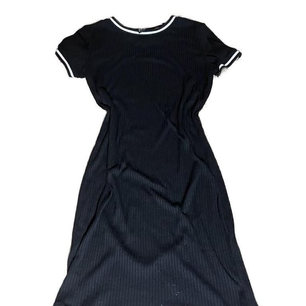 Forever 21 Black Ribbed Short Sleeve T-Shirt Dress White Trim Size L