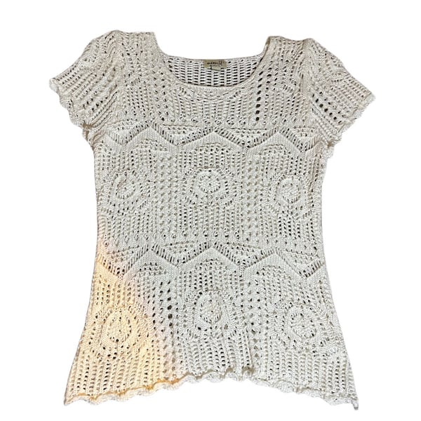 Cream Crochet Short Sleeve Boho Top