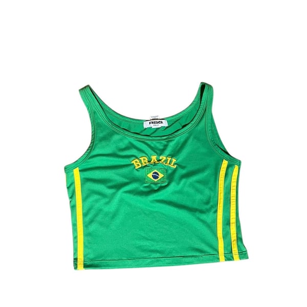 RSQ Brazil Flag Embroidered Green Tank Top Size Medium