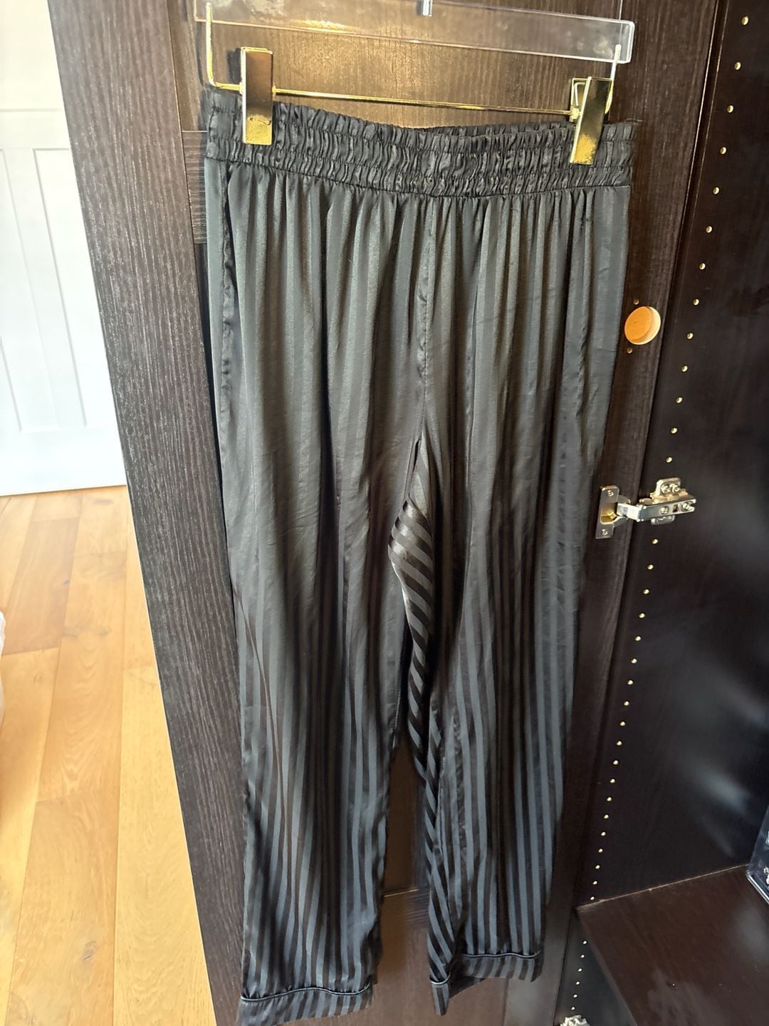 Tart Intimate Black Striped Satin Pajama Pants Size M 1
