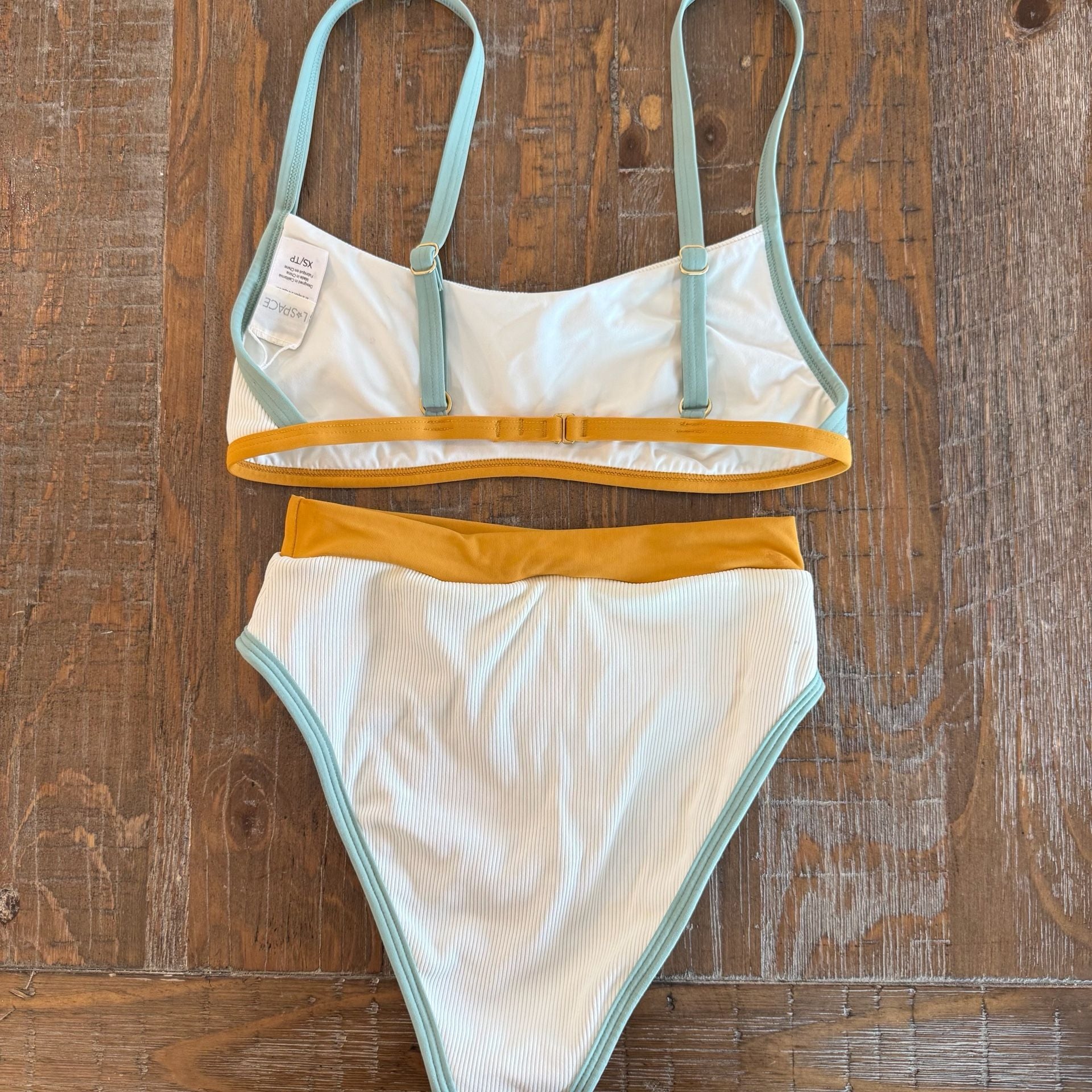 L*SPACE Ringo Top and High Waist Bottom Ribbed Colorblock Bikini Set, Size XS 2