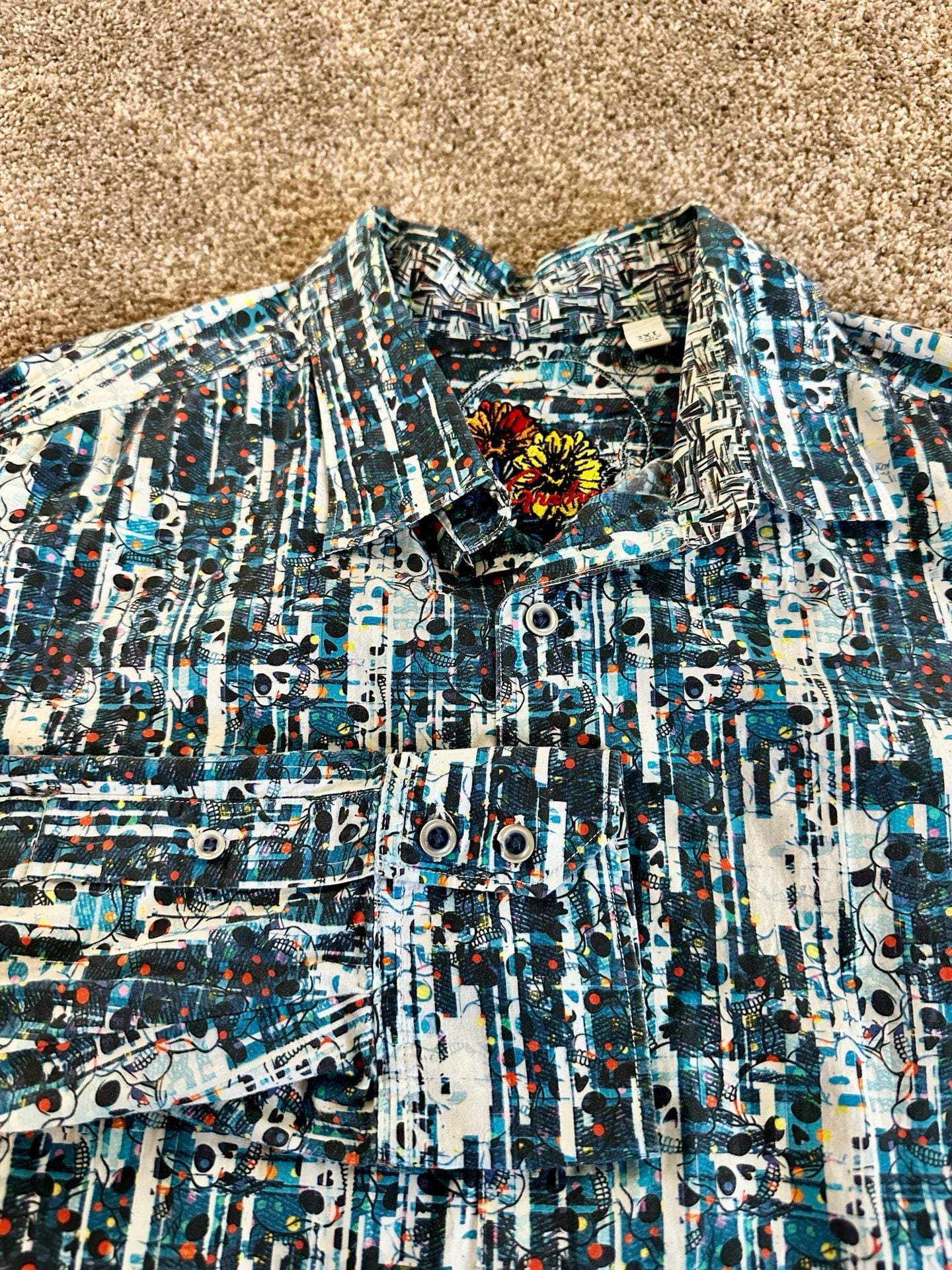 Robert Graham LA VETA Skull Head Long Sleeve Large Classic Fit Shirt 2XL XXL 12