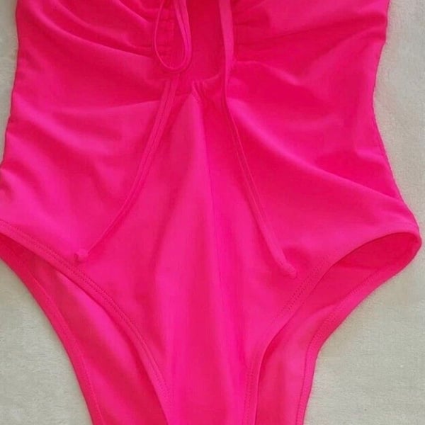 No Boundaries Neon Pink Lace-Up Bandeau One-Piece Swimsuit size M