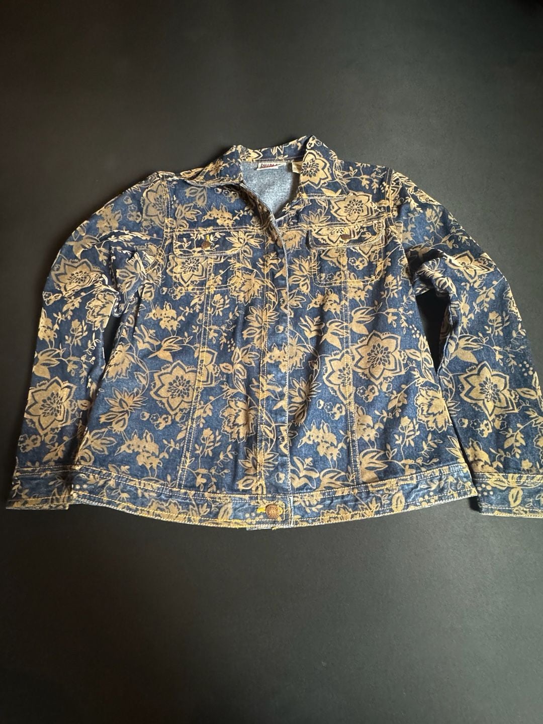 Bill Blass Petite Floral Print Denim Jacket Size PM 2