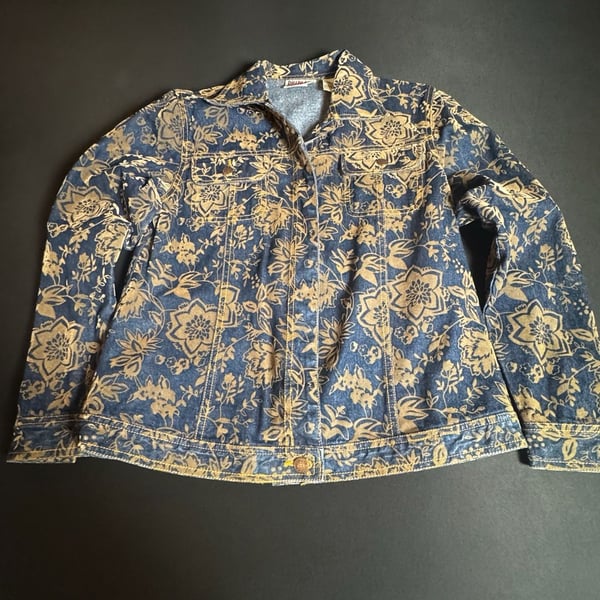 Bill Blass Petite Floral Print Denim Jacket Size PM