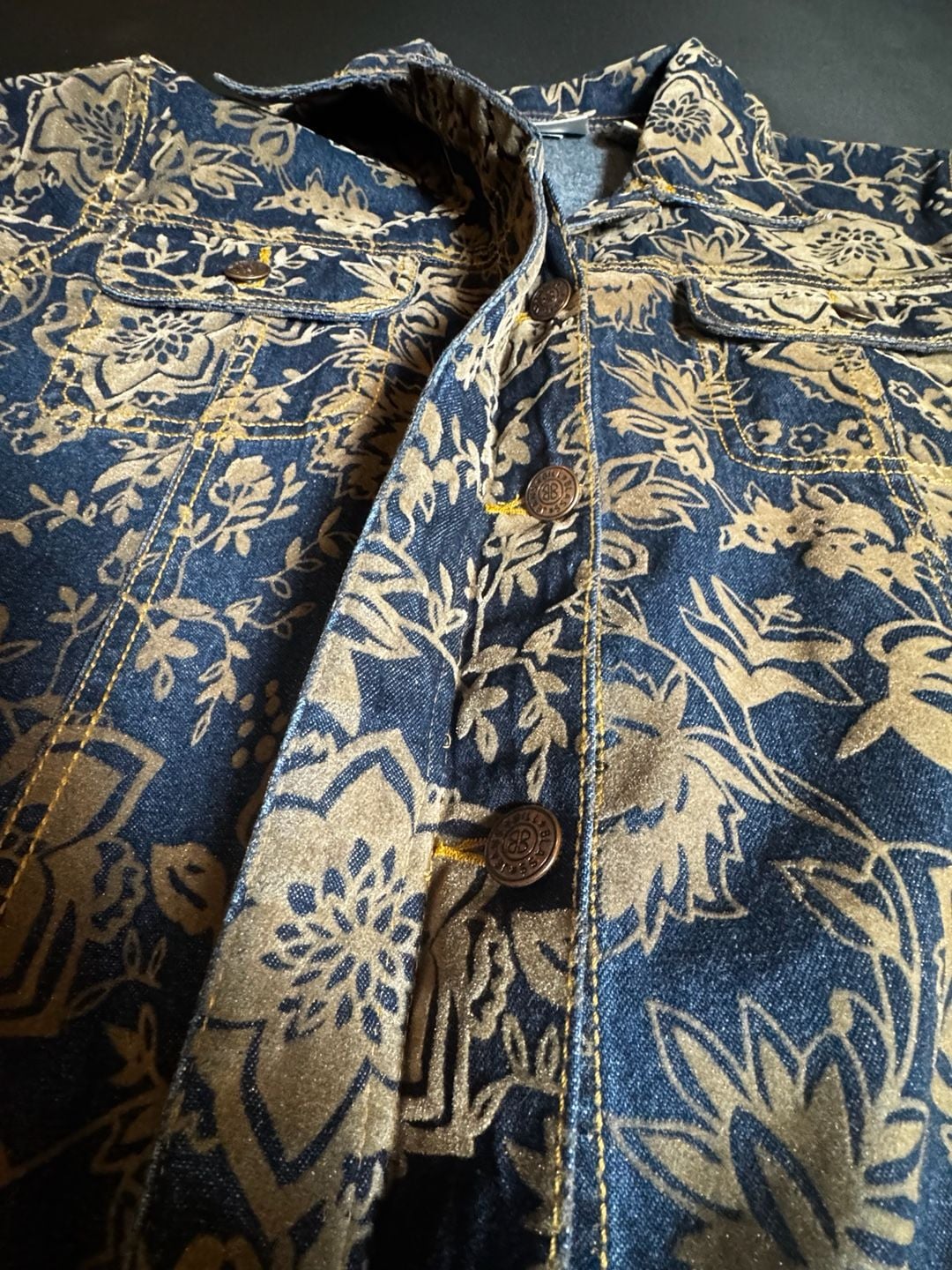 Bill Blass Petite Floral Print Denim Jacket Size PM 6