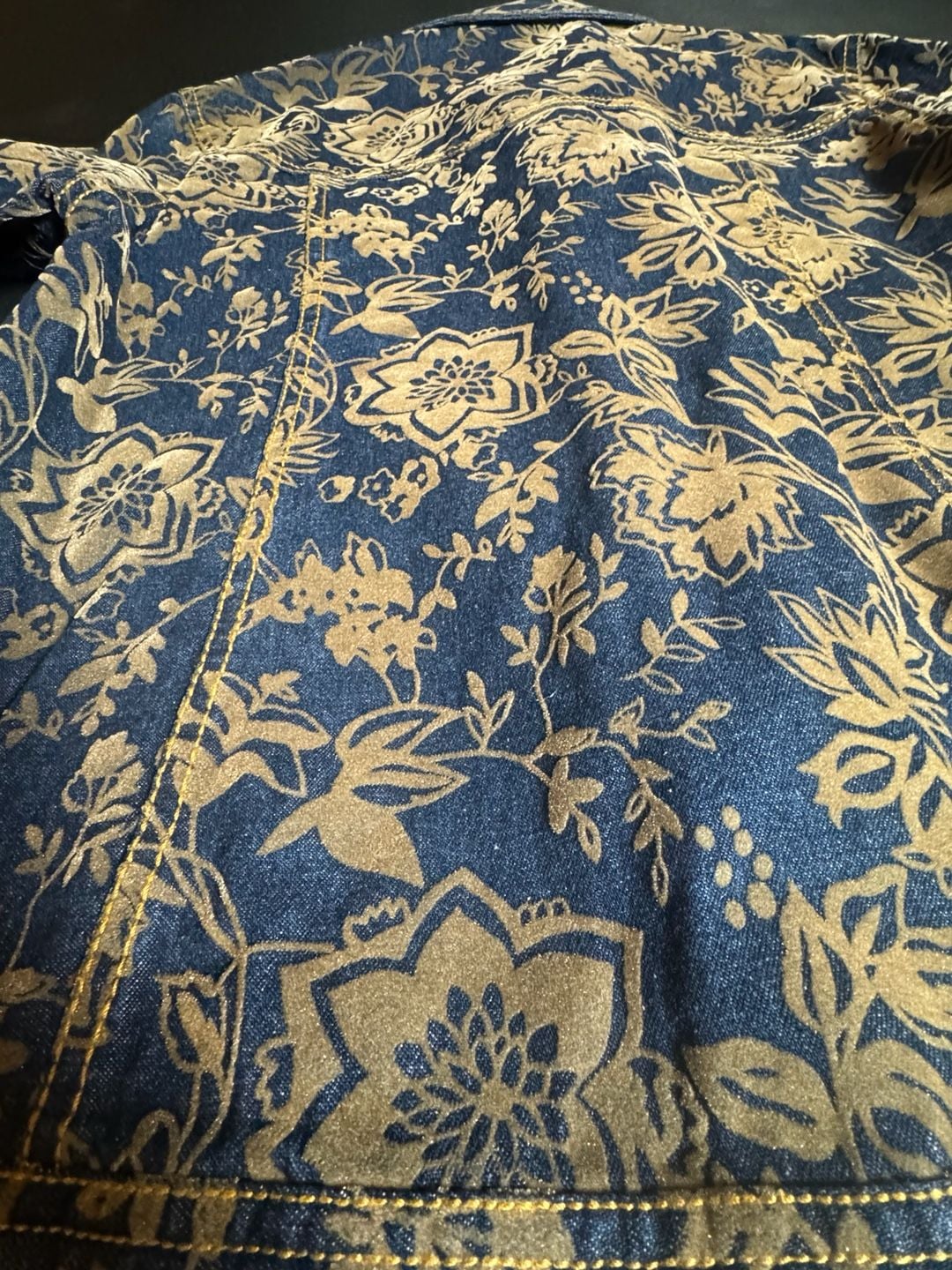 Bill Blass Petite Floral Print Denim Jacket Size PM 8