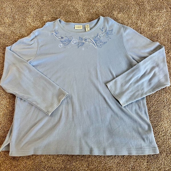Classic Elements Woman Light Blue Embroidered Long Sleeve Top Size 16-18W