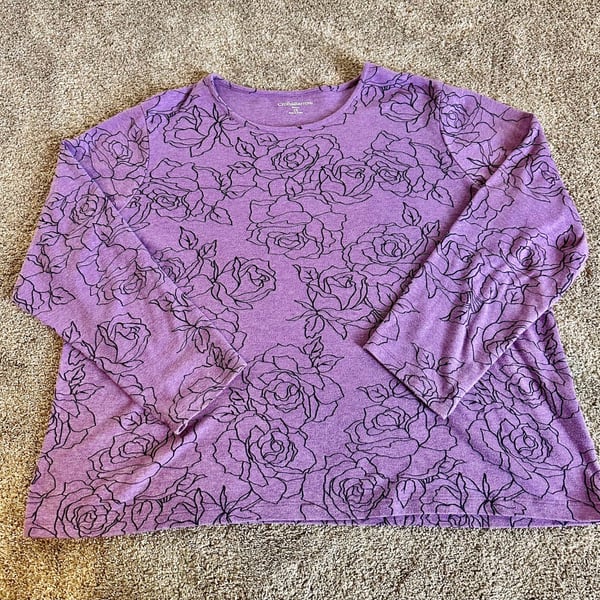 Croft & Barrow Women's 2X Purple Rose Outline Floral Long Sleeve Shirt