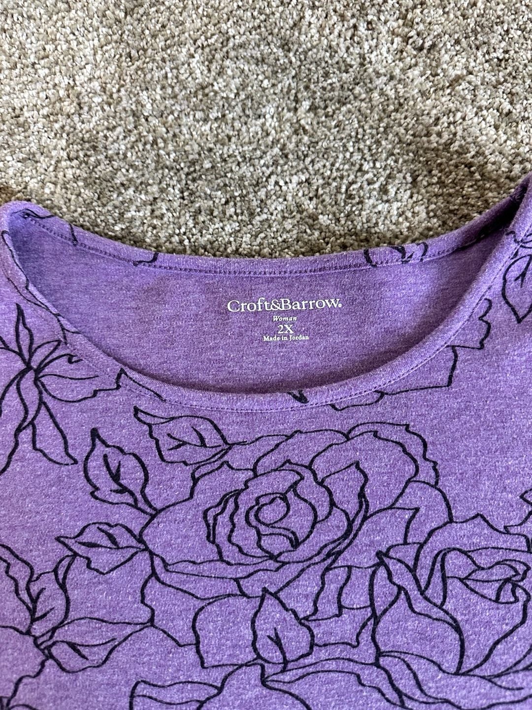 Croft & Barrow Women's 2X Purple Rose Outline Floral Long Sleeve Shirt 2