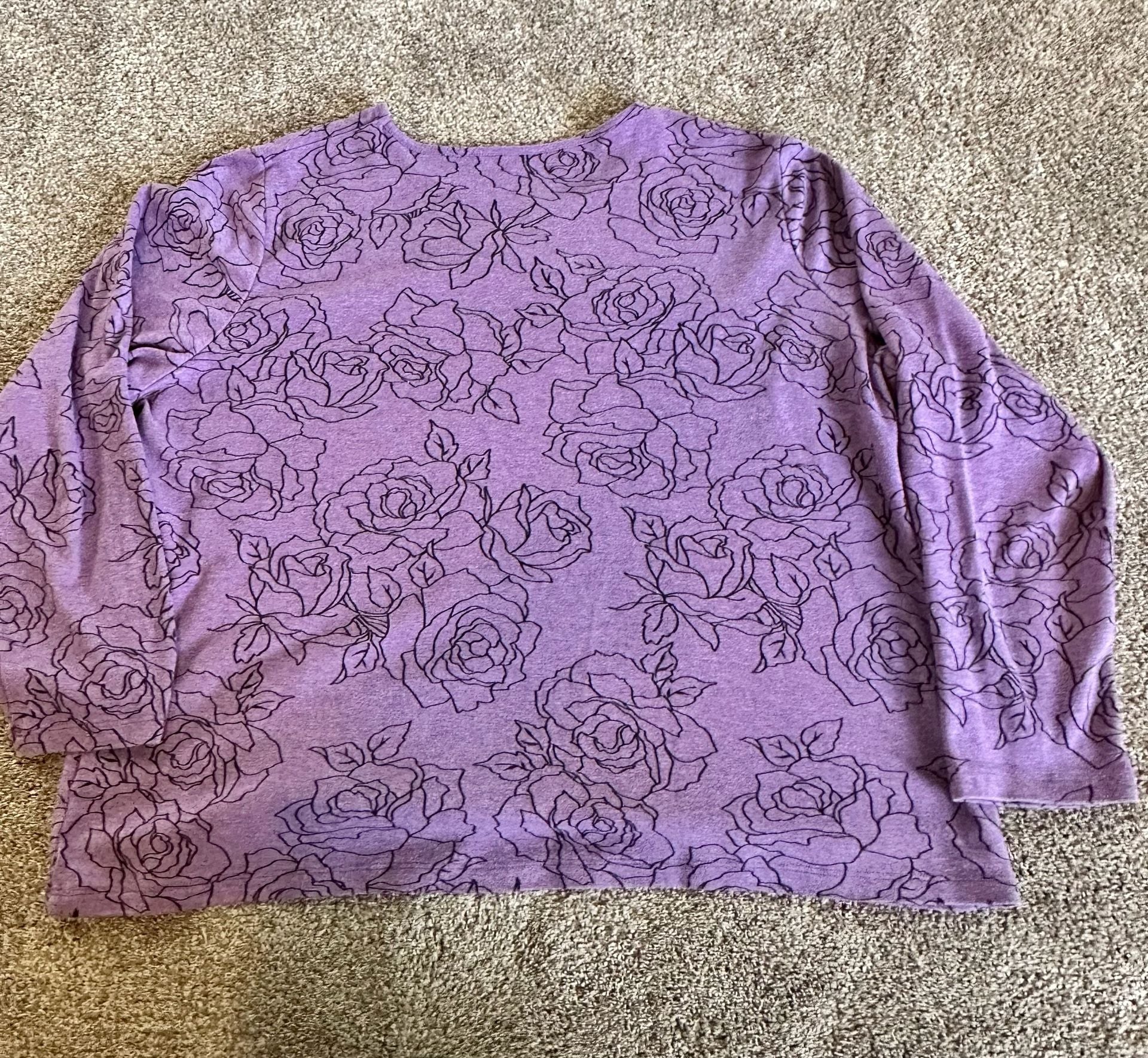 Croft & Barrow Women's 2X Purple Rose Outline Floral Long Sleeve Shirt 7