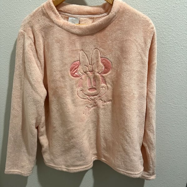 Disney 100 Womens Peachy Pink Fleece Minnie Mouse Long Sleeve Pajama L