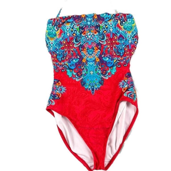 Lauren Ralph Lauren Paisley Medallion Halter One-Piece Swimsuit Red Size 10. A-0098