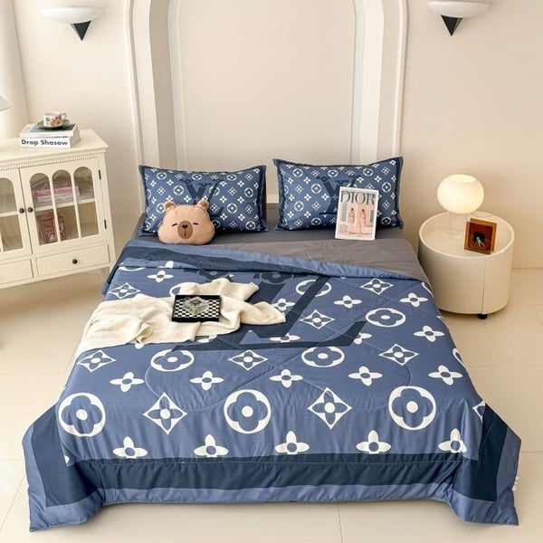 Luxury Blue Monogram Bedding Set – 4 Piece Comforter Set, Soft Microfiber, All Sizes Available