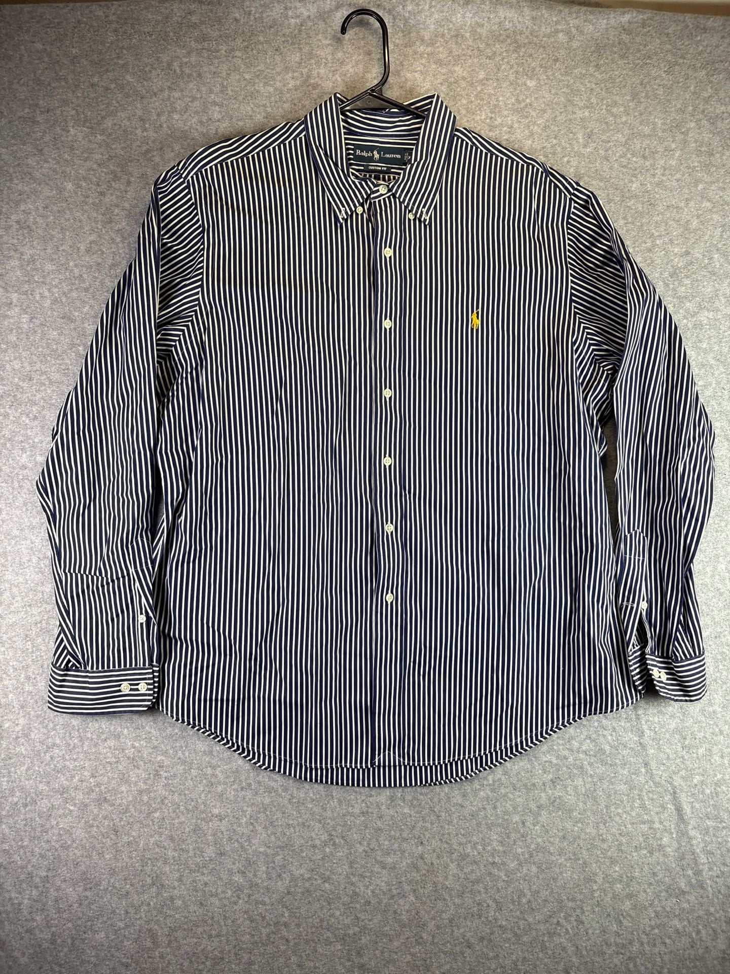 Polo Ralph Lauren Custom Fit Navy Blue White Striped Button Down Shirt 2