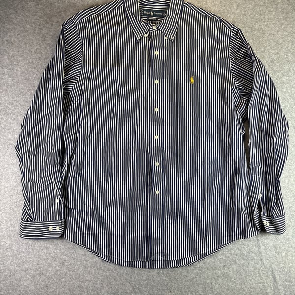 Polo Ralph Lauren Custom Fit Navy Blue White Striped Button Down Shirt