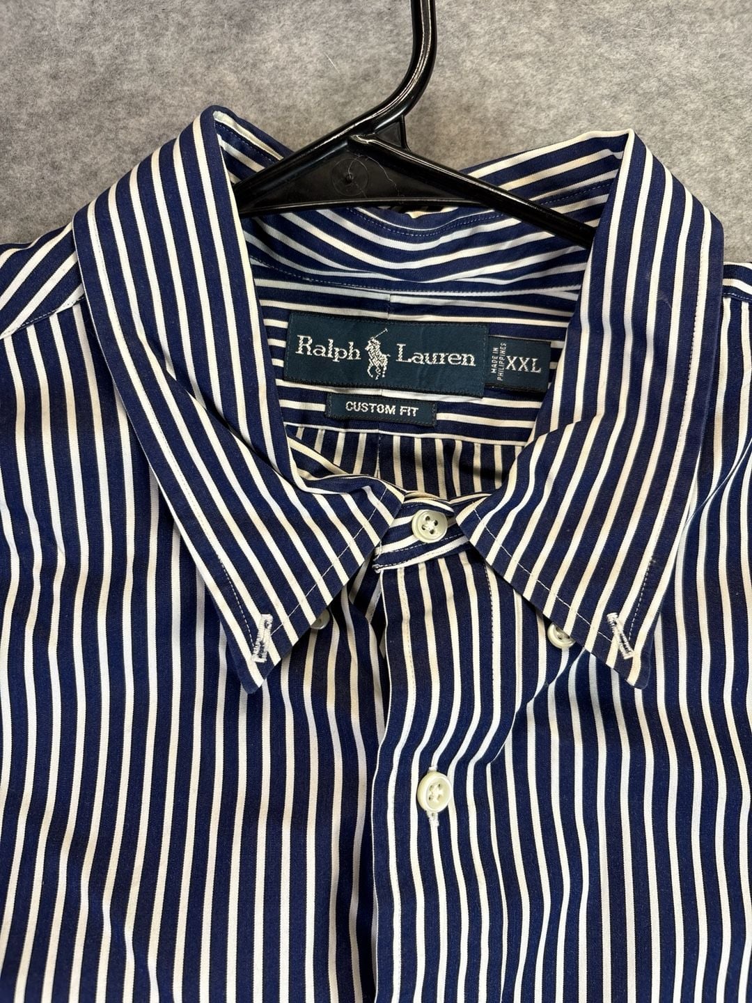 Polo Ralph Lauren Custom Fit Navy Blue White Striped Button Down Shirt 5