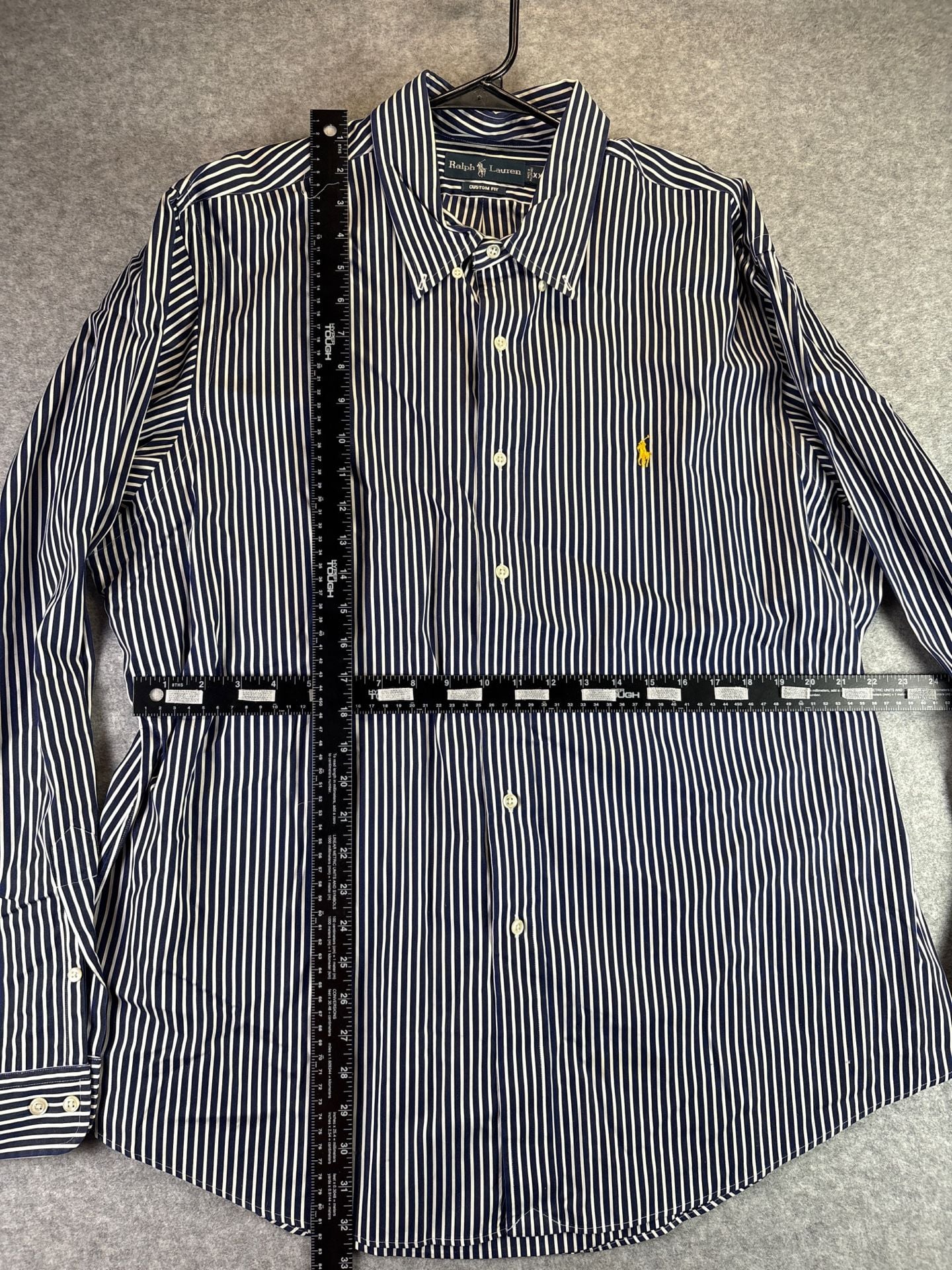 Polo Ralph Lauren Custom Fit Navy Blue White Striped Button Down Shirt 6