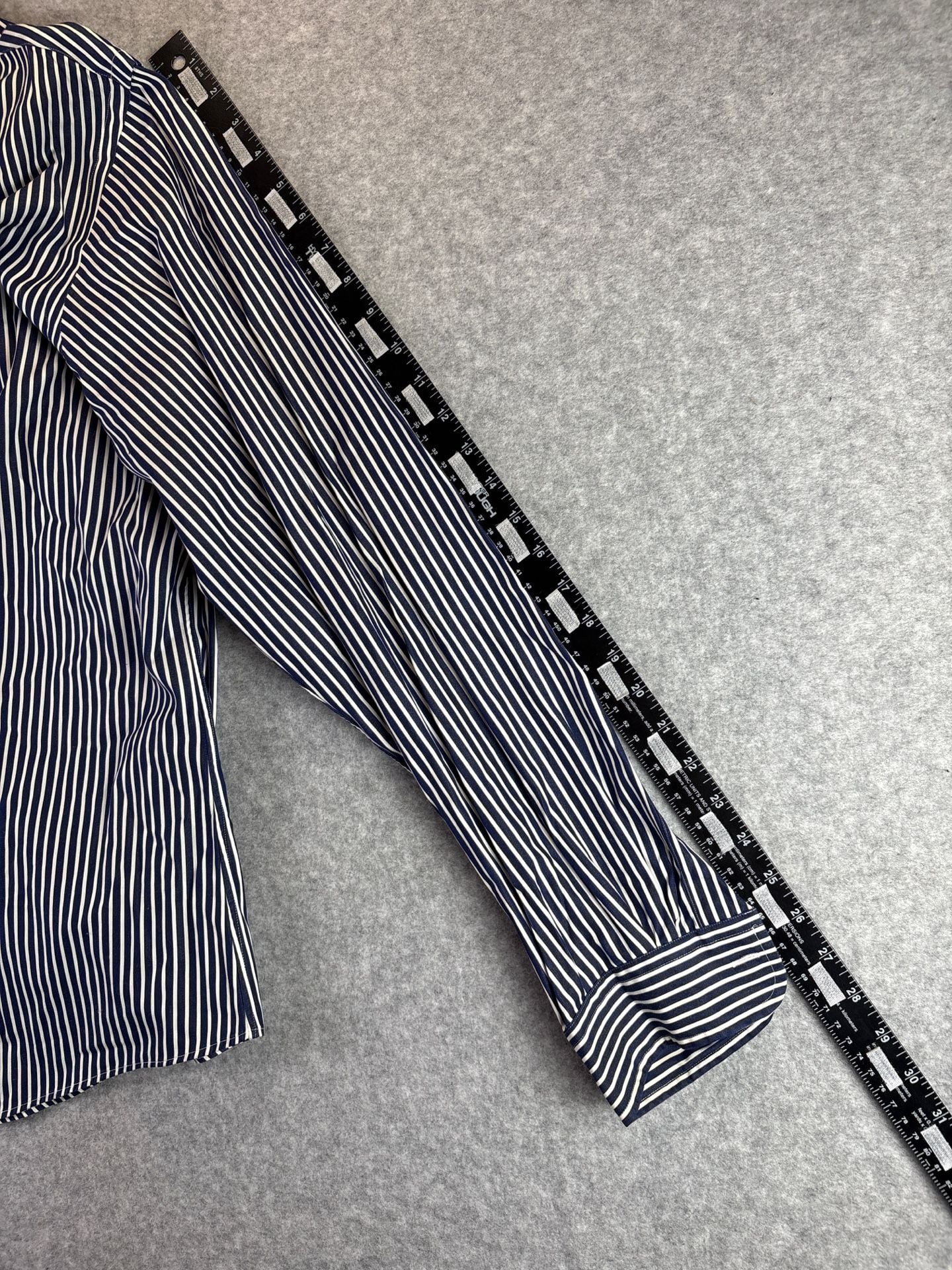 Polo Ralph Lauren Custom Fit Navy Blue White Striped Button Down Shirt 7