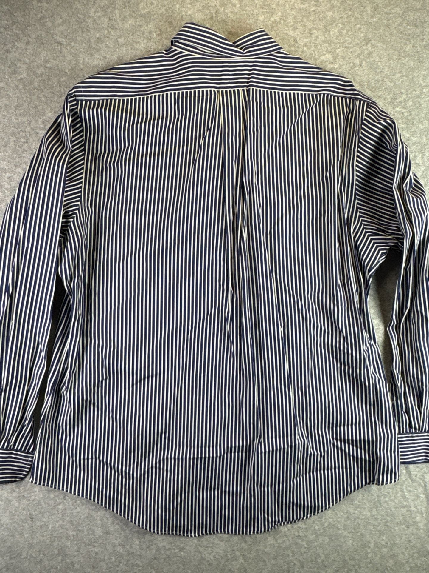 Polo Ralph Lauren Custom Fit Navy Blue White Striped Button Down Shirt 8
