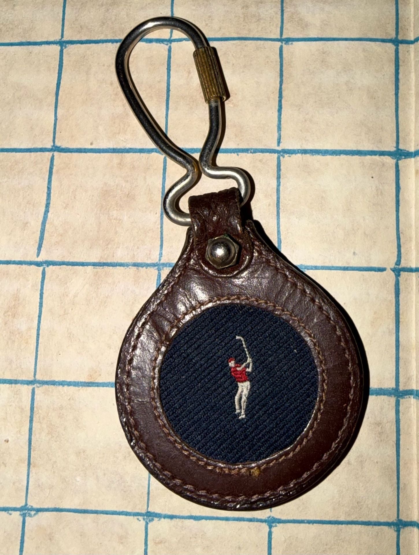 Pintail Vintage Full Grain Cowhide Leather Keychain with Embroidered Golfer 2