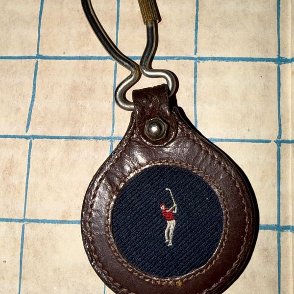 Pintail Vintage Full Grain Cowhide Leather Keychain with Embroidered Golfer