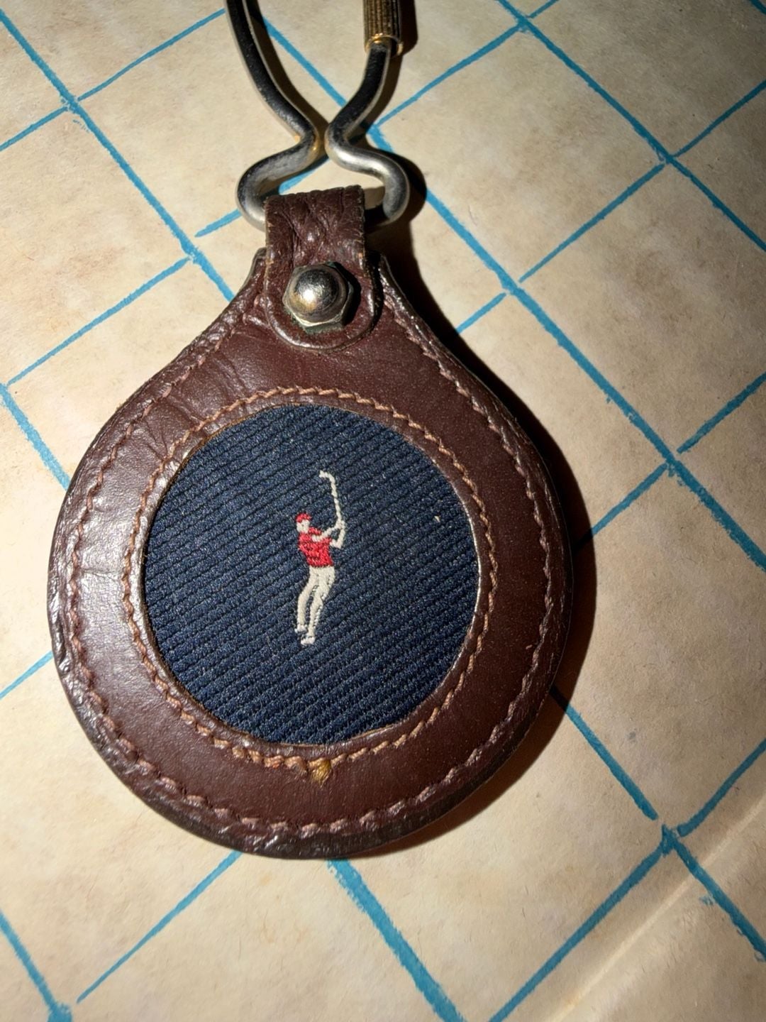 Pintail Vintage Full Grain Cowhide Leather Keychain with Embroidered Golfer 5