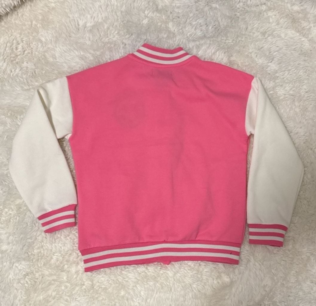 Peachy & Pink Girls Pink Smiley Face Varsity Jacket Size M (10/12) 7