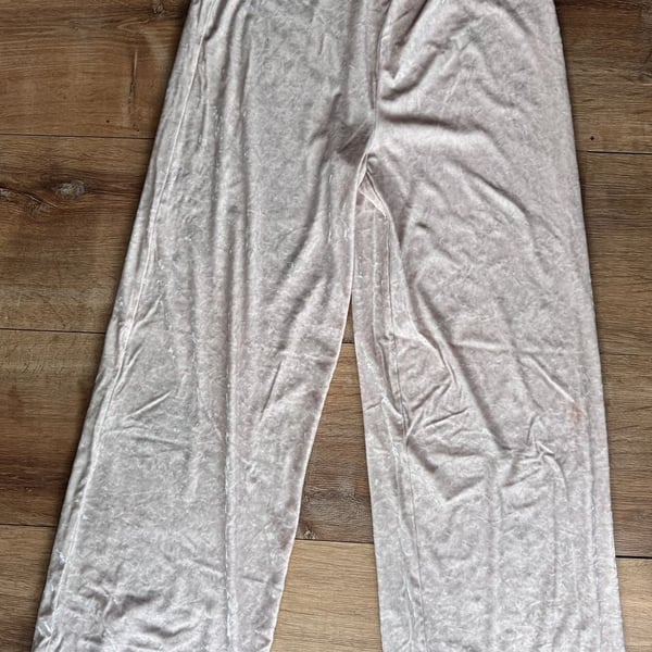 Victoria's Secret Angels Pink Crushed Velvet Lace Trim Wide Leg Pajama Pants y2K