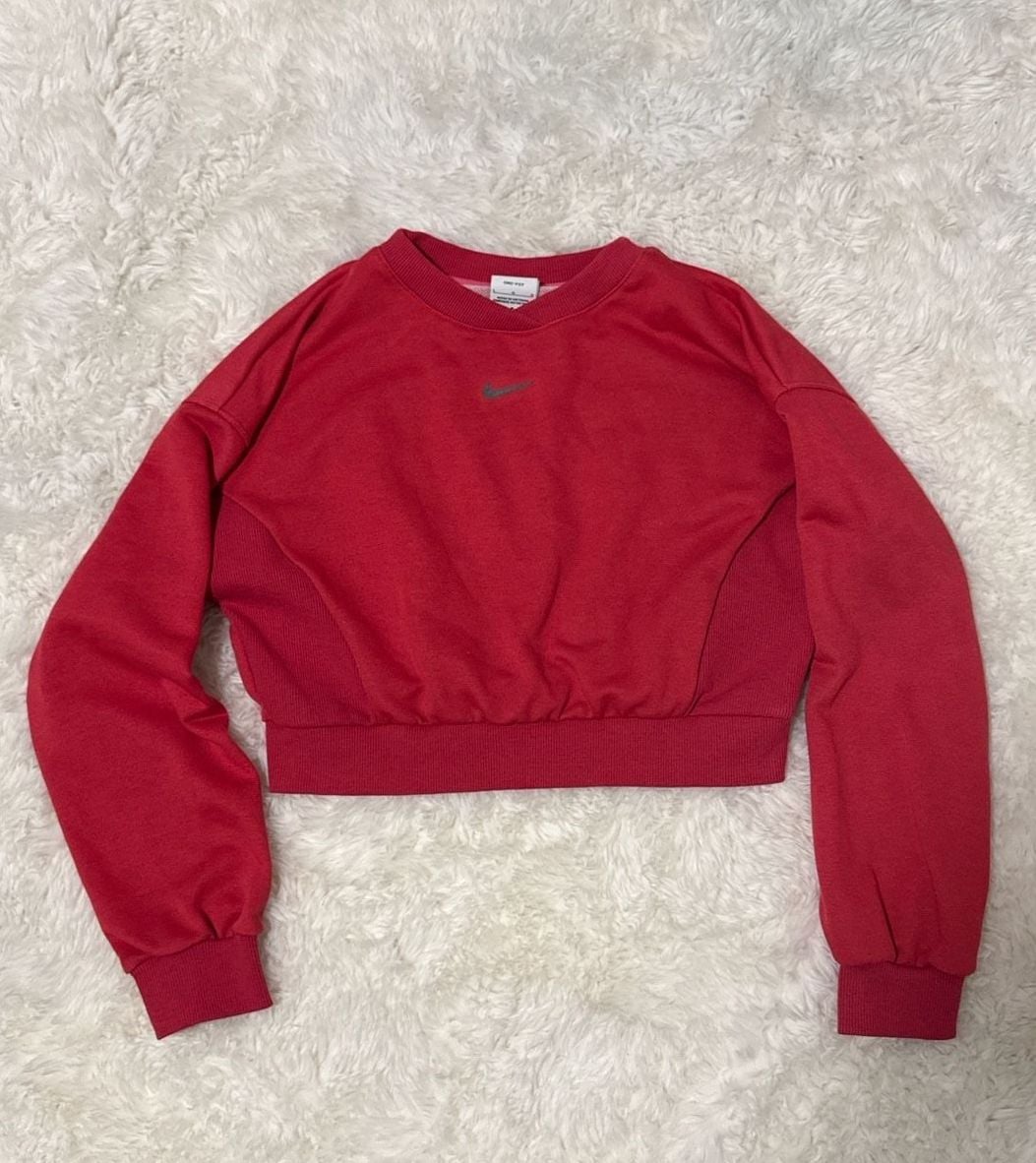 Nike Yoga Dri-FIT Cropped Fleece Crewneck Sweatshirt Pink Size Girls L 2