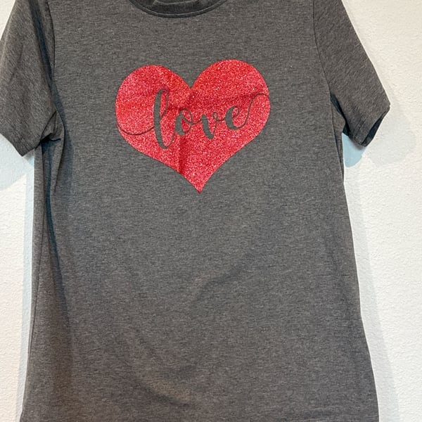Sequin Heart T-shirt - Handmade Valentine's Day Gift - ,