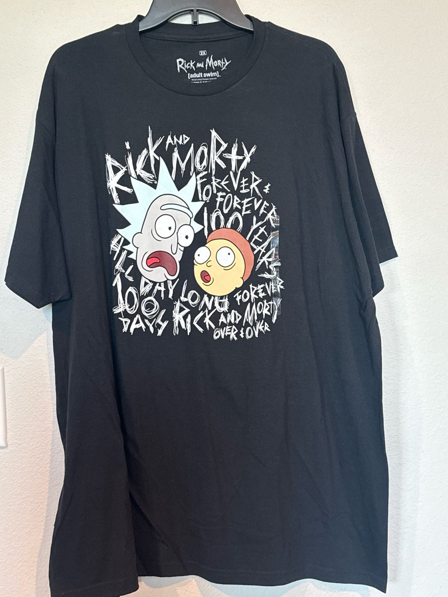 Rick & Morty Adult New T-Shirt - Head 100 Days 100 Years Forever Pic Scratchy 2