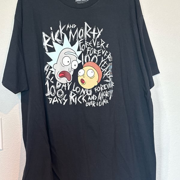 Rick & Morty Adult New T-Shirt - Head 100 Days 100 Years Forever Pic Scratchy