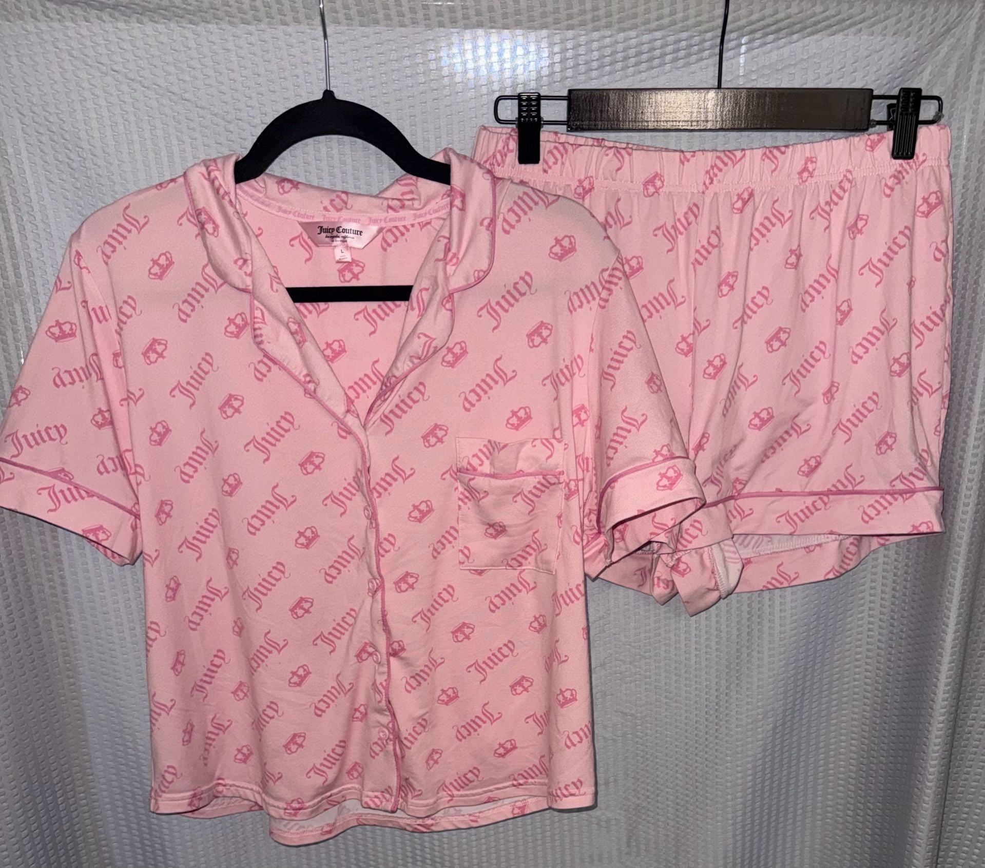 Juicy Couture Pink Logo Crown Print Pajama Set Size Large 1