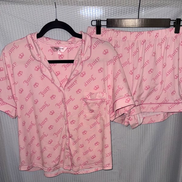 Juicy Couture Pink Logo Crown Print Pajama Set Size Large