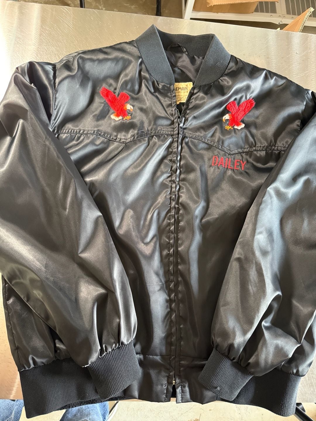 Vintage Ely Cattleman D Bar B Ranch Beaumont Texas Satin Bomber Jacket XL 2