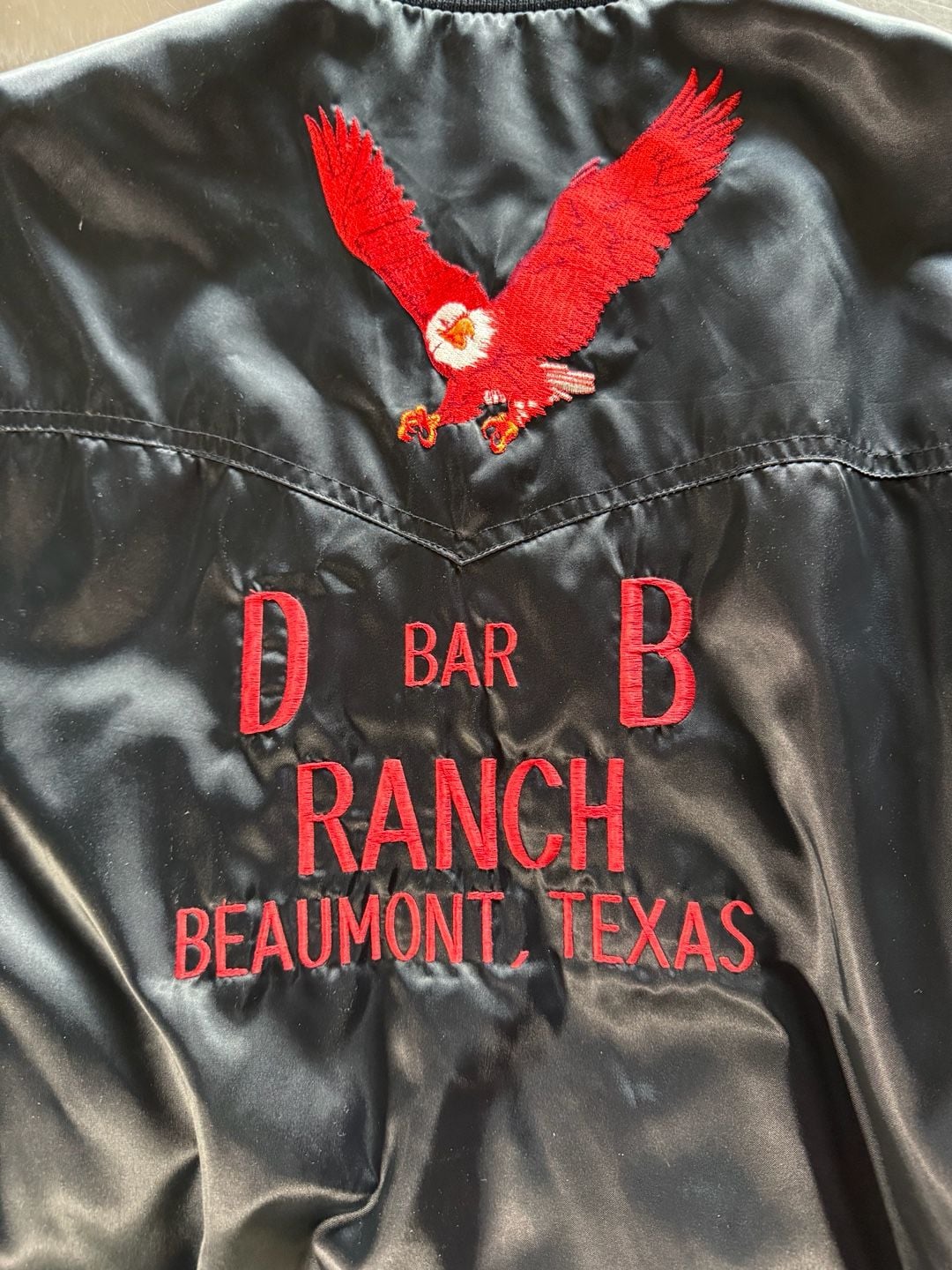 Vintage Ely Cattleman D Bar B Ranch Beaumont Texas Satin Bomber Jacket XL 6