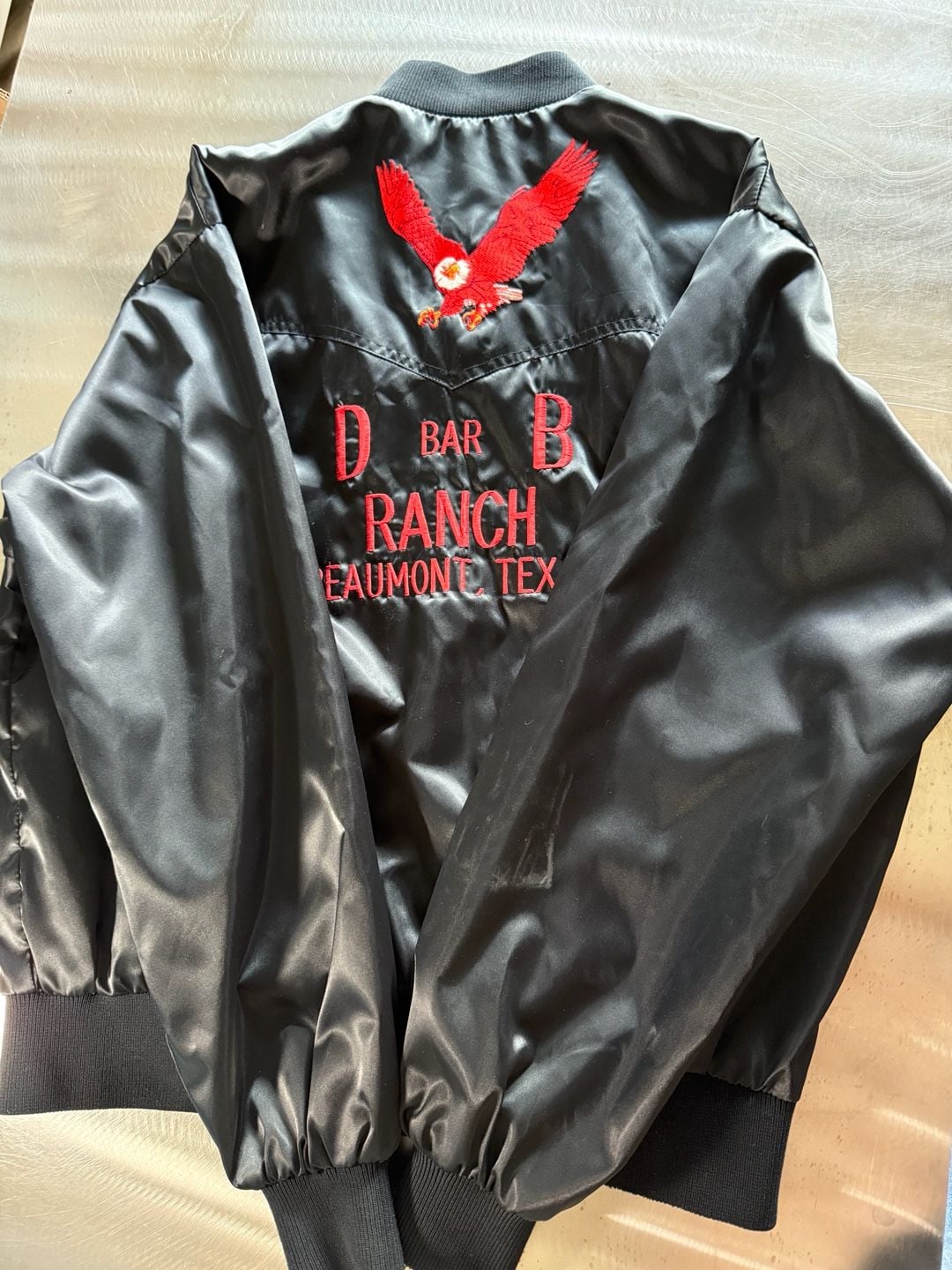 Vintage Ely Cattleman D Bar B Ranch Beaumont Texas Satin Bomber Jacket XL 7