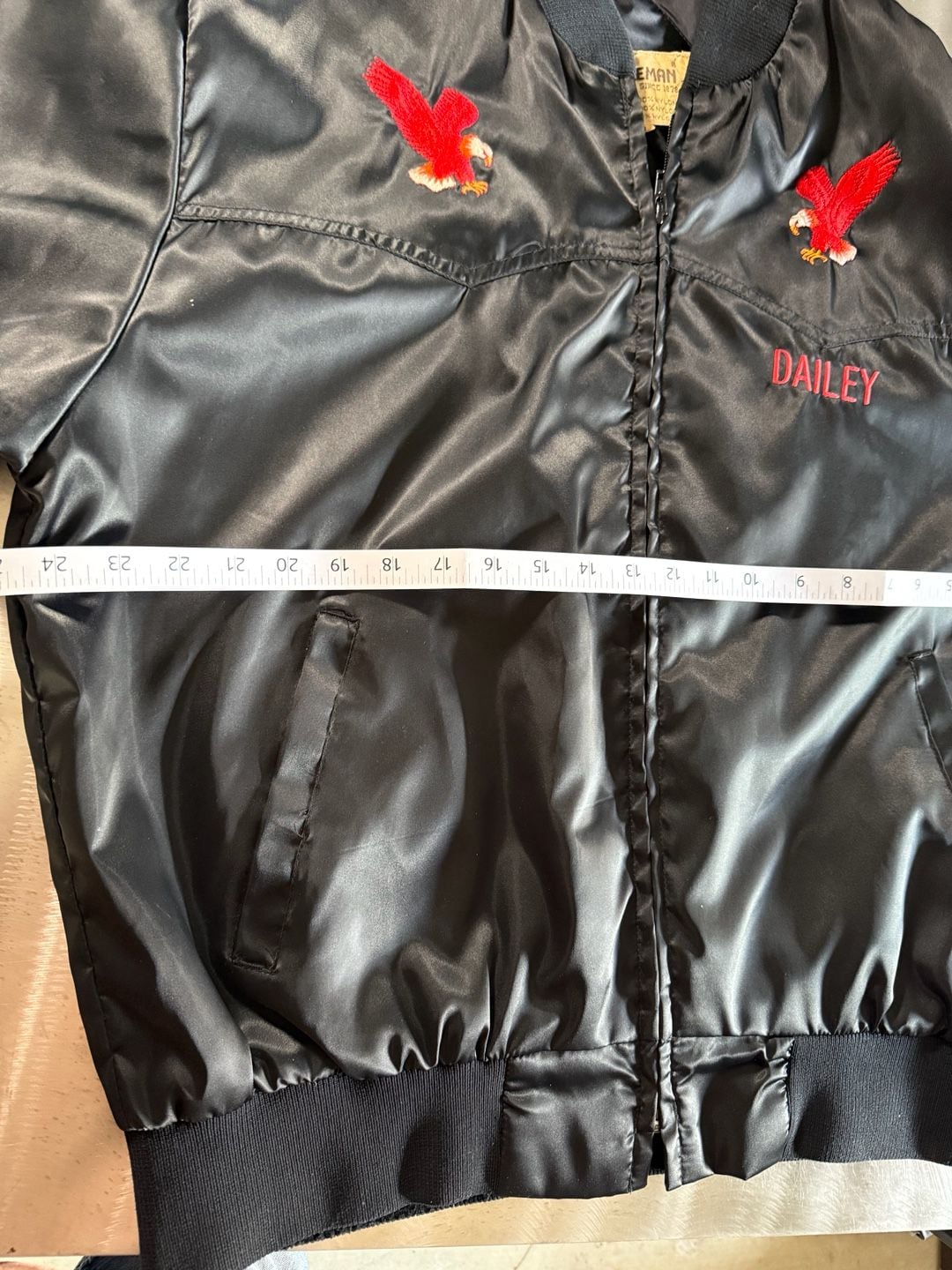 Vintage Ely Cattleman D Bar B Ranch Beaumont Texas Satin Bomber Jacket XL 8