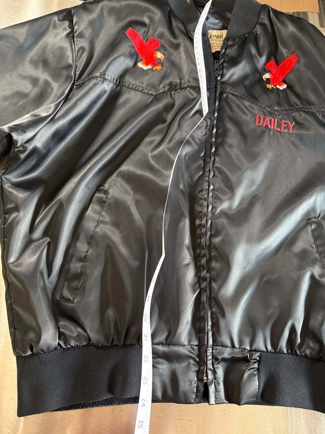 Vintage Ely Cattleman D Bar B Ranch Beaumont Texas Satin Bomber Jacket XL 9