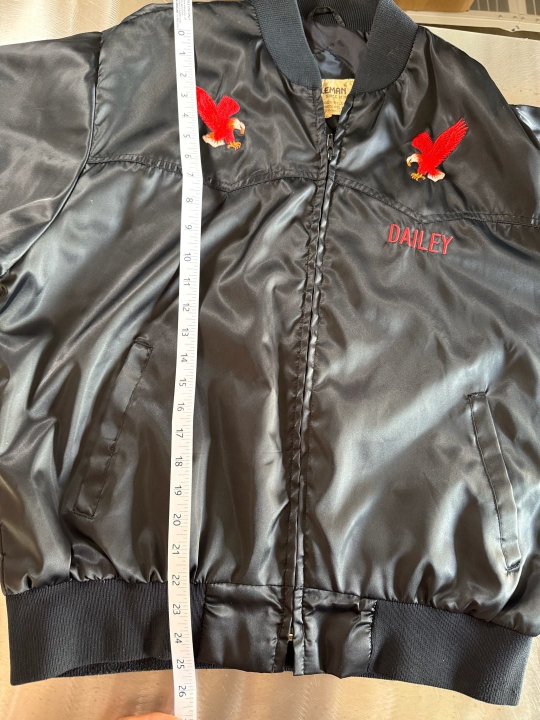 Vintage Ely Cattleman D Bar B Ranch Beaumont Texas Satin Bomber Jacket XL 10