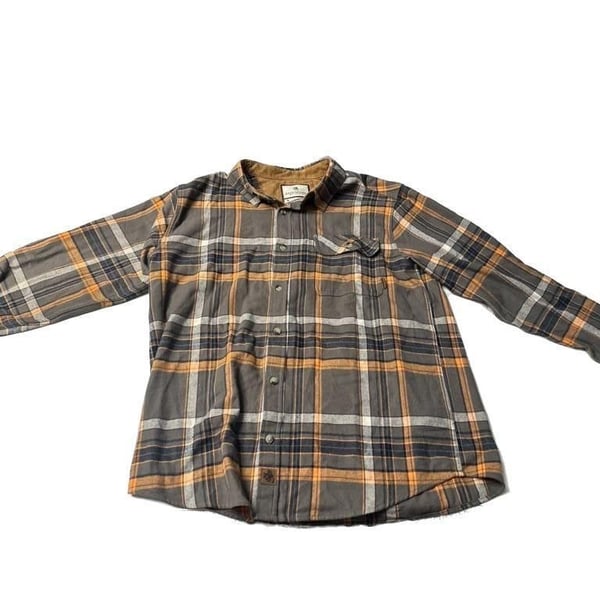 Legendary Whitetails Men's Buck Camp Flannel Shirt - Gray/Orange Plaid-Lg